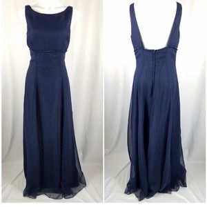 Bill Levkoff dress navy blue chiffon sleeveless maxi fit flare/prom fits size 12